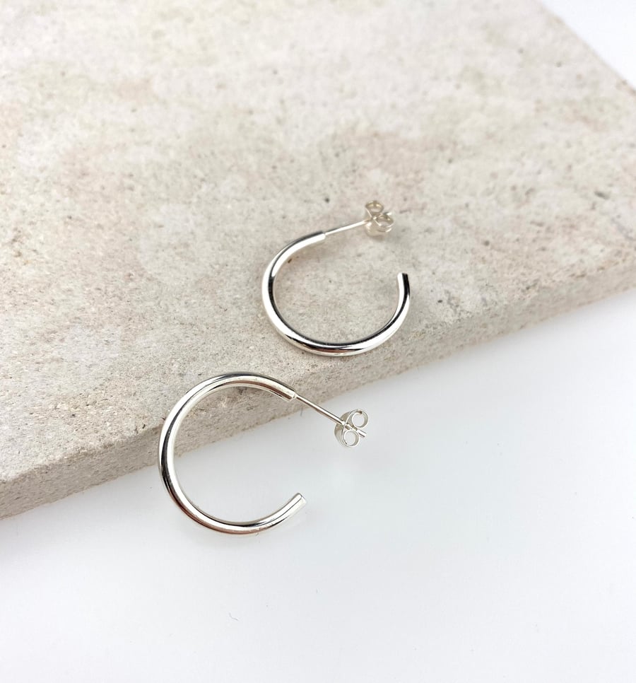 Modern Sterling Silver Hoop Earrings