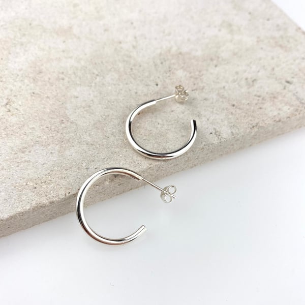Modern Sterling Silver Hoop Earrings
