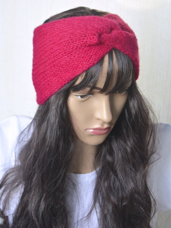 Knitted Headband Earwarmer Soft Alpaca Silk Crimson Red Letterbox Gift