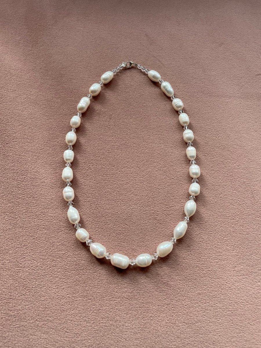 Freshwater Pearl Silver Necklace   Chunky Pearl Beaded Necklace