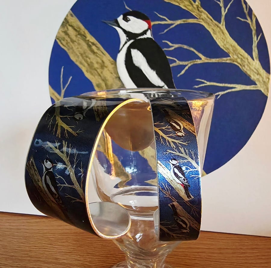 Great Spotted Woodpecker Narrow Aluminium Cuff 