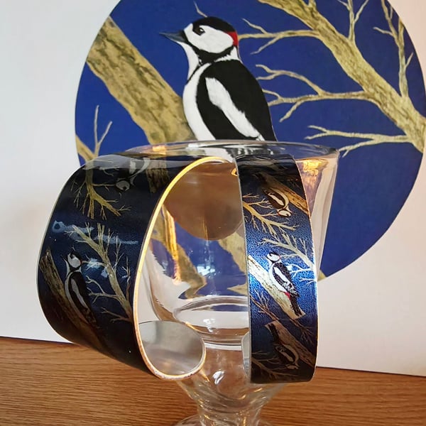 Great Spotted Woodpecker Narrow Aluminium Cuff 