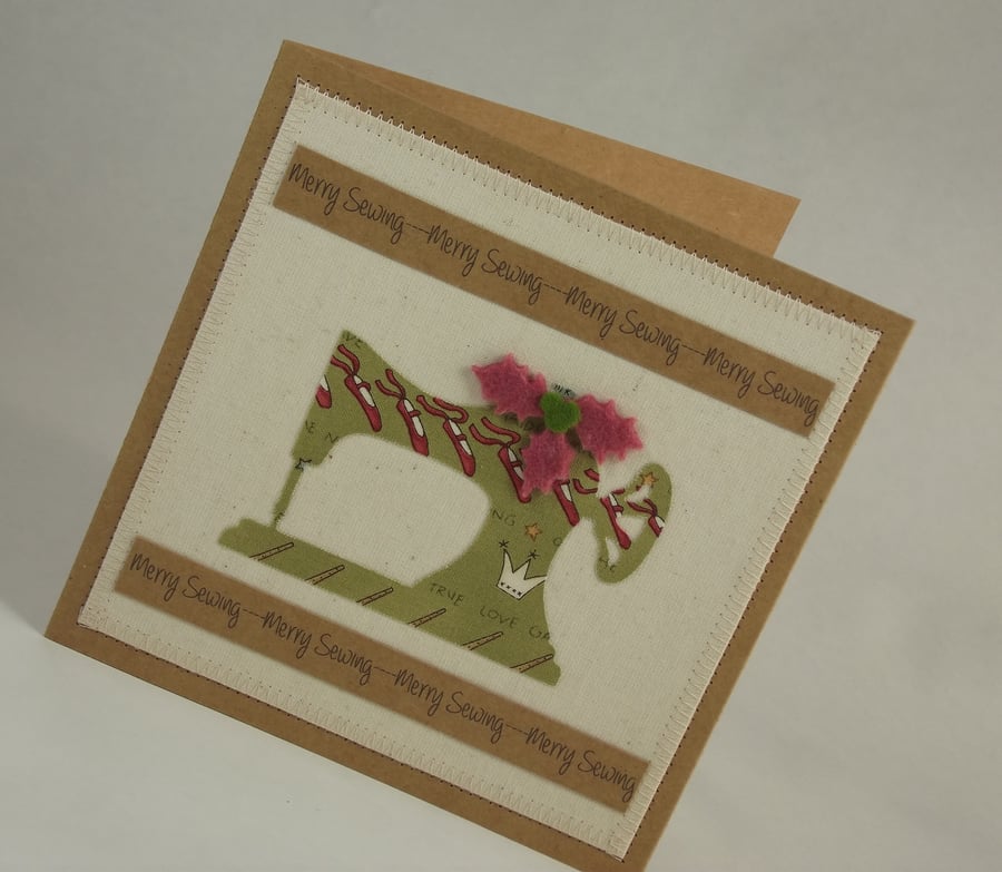 Merry Sewing Fabric Christmas Greetings Card