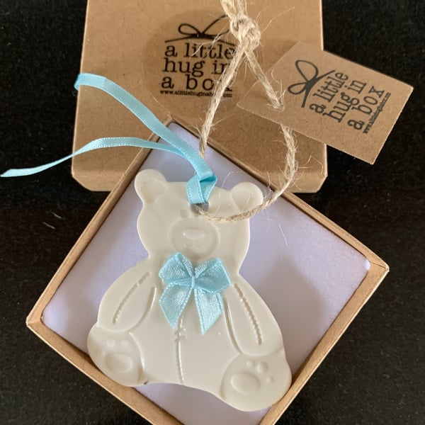 Hug in a box Porcelain Teddy  (blue) Gift Tag