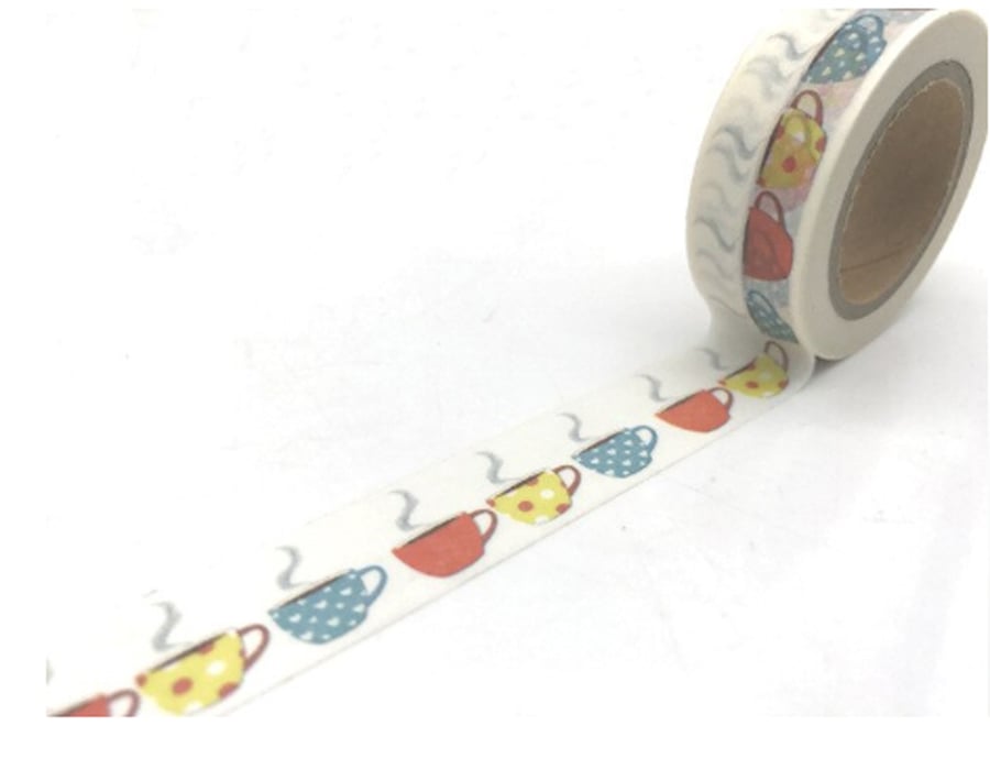 Multi coloured Cup pattern, Tea cup,  Decorative Washi Tape, Journal, crafts 10m