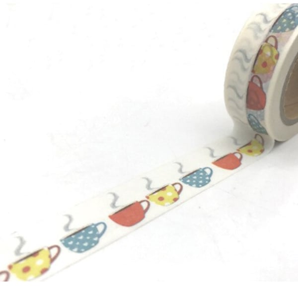 Multi coloured Cup pattern, Tea cup,  Decorative Washi Tape, Journal, crafts 10m