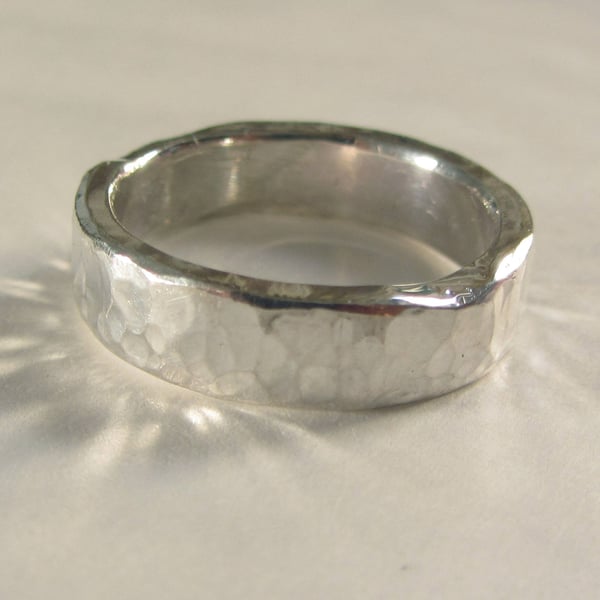 Rustic recycled silver hammered band 5mm