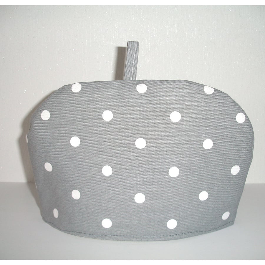 Tea Cosy For A Small Stump Teapot Grey and White Polka Dot