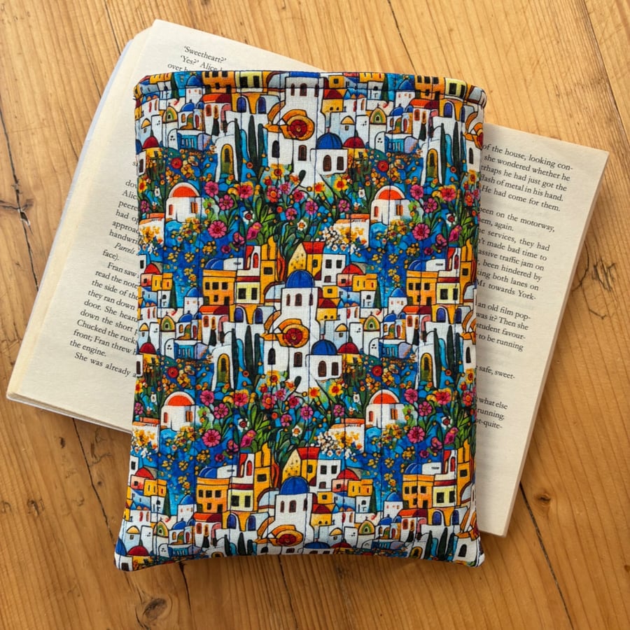 Mediterranean Village Style Quilted Fabric Book Sleeve - Paperback Size 