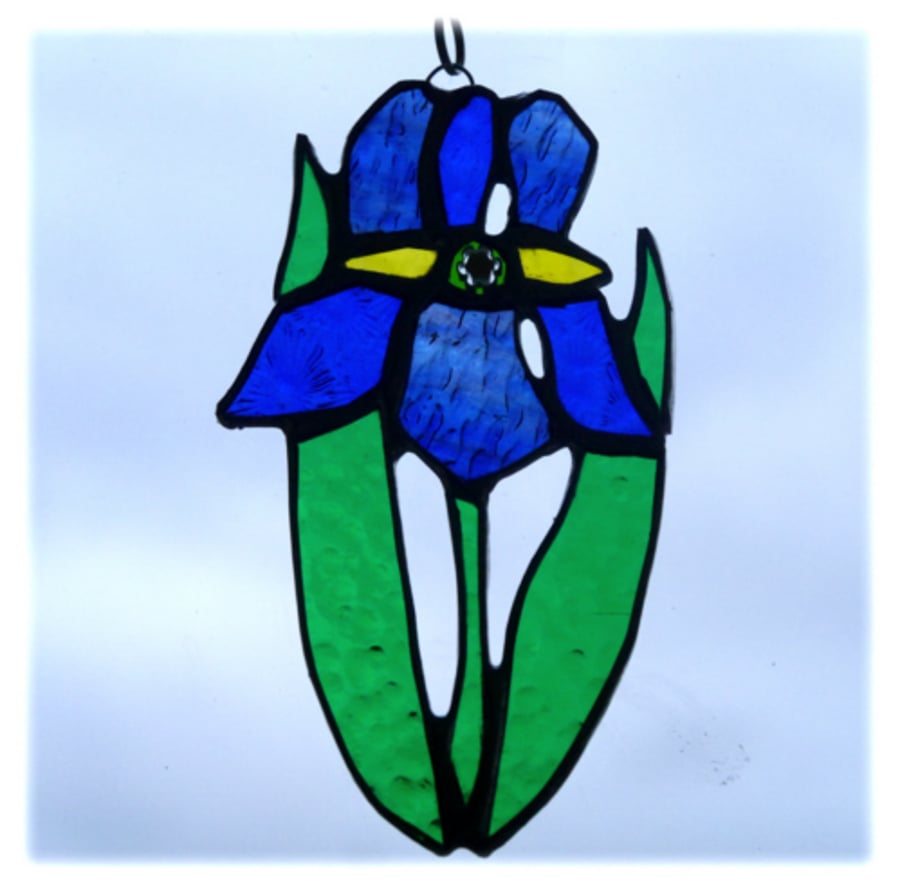 Iris Suncatcher Stained Glass Blue Purple Flower 025