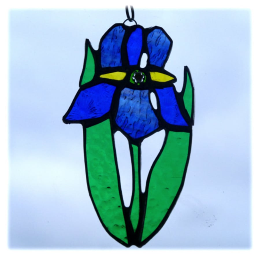 Iris Suncatcher Stained Glass Blue Purple Flowe... Folksy