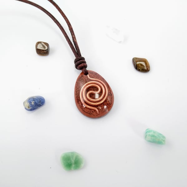 Organite Pendant with Copper Coil and Shungite - Leather Cord