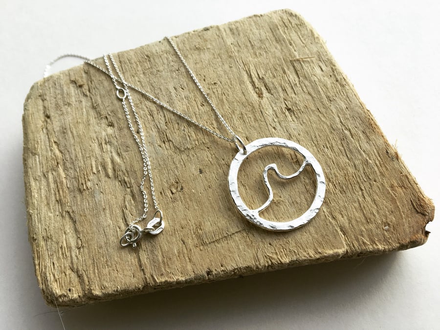 Sterling Silver Cornish Wave Necklace, Wave Jewellery, Sea Wave Necklace