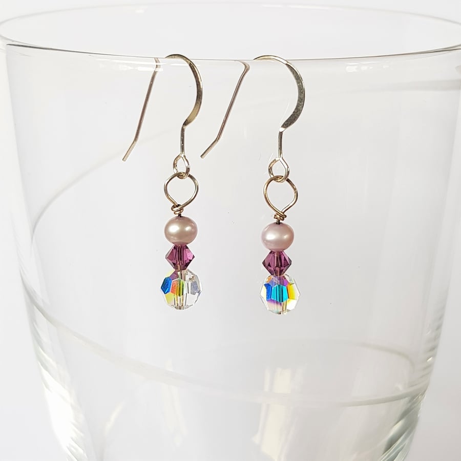 Swarovski Crystal and Freshwater Pearl Drop Earrings