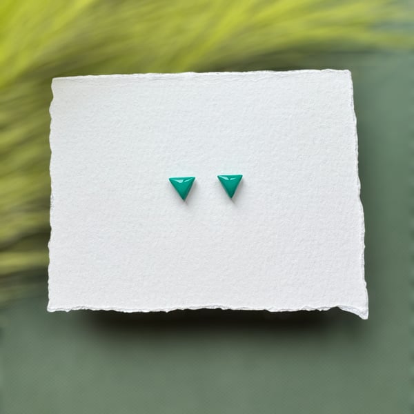 Turquoise Green Polymer Clay Triangle Studs 