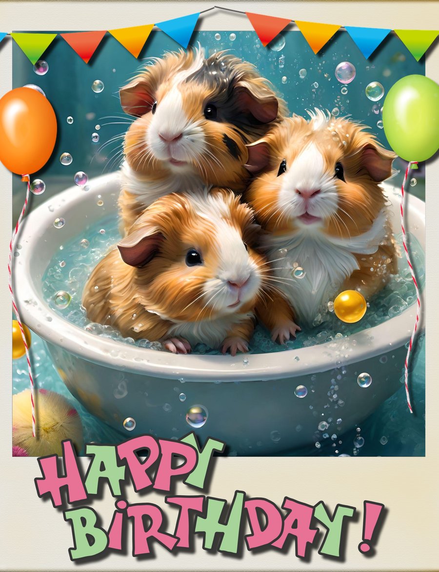 Happy Birthday Baby Pigs In Bath Card A5