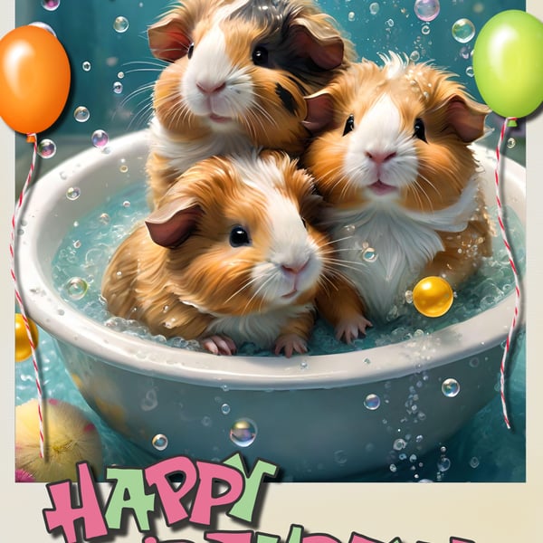 Happy Birthday Baby Pigs In Bath Card A5