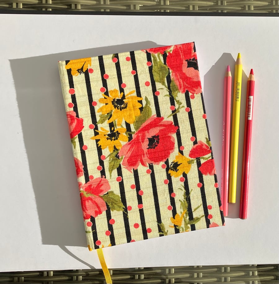 Handmade A5 Journal with Bright Floral & Spotty 1950's Vintage Fabric