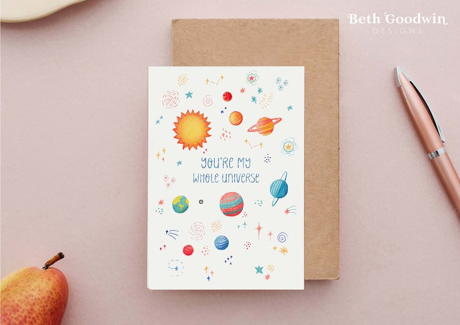 You're My Whole Universe Card - Space Valentines Card, Romantic Astronomy