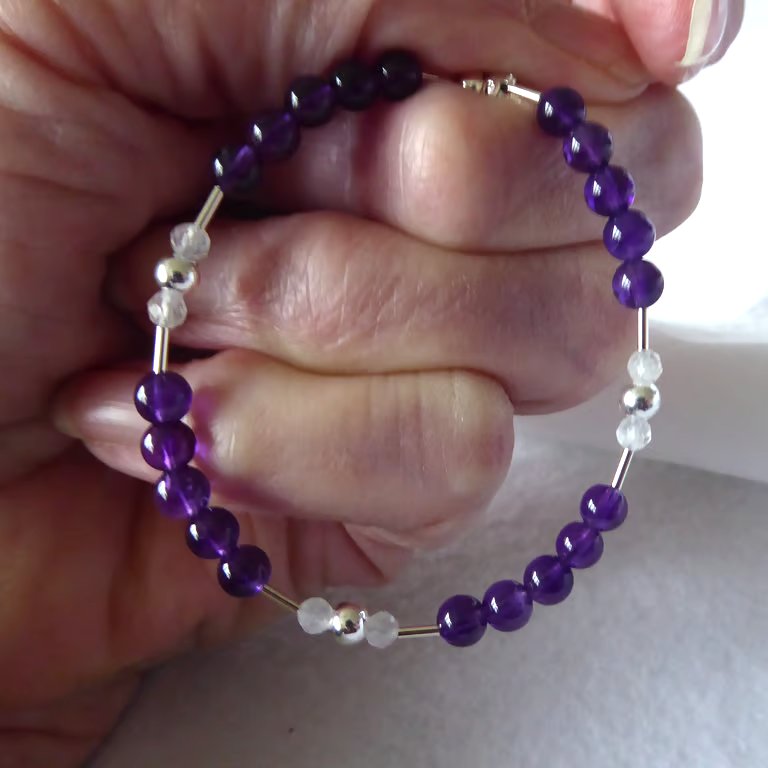 Sterling Silver, Amethyst and Moonstone Bracelet  - February Birthstone