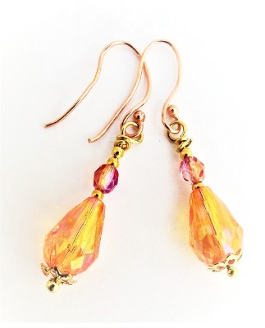 " Orange Drops" Faceted  Crystal Earrings