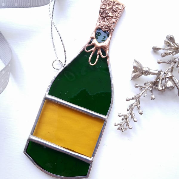 Stained Glass Champagne Bottle Ornament