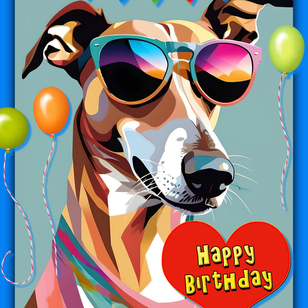 Happy Birthday Cool Greyhound Whippet Card A5