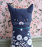 Navy Black Cat Cushion - Fabric Cat - Decorative Animal Cushion - Cat Lover Gift - Image 3