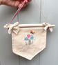 Hand Embroidered Toadstool - Mushroom Banner: Liberty Print Floral Decor