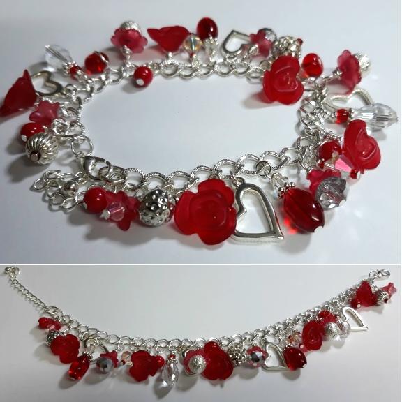 Red Roses Beaded Charm Bracelet