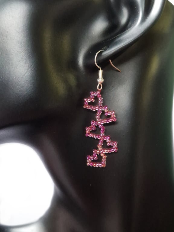 Love heart motif beaded dangle earrings