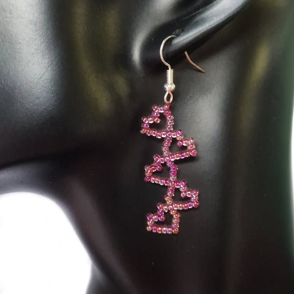 Love heart motif beaded dangle earrings