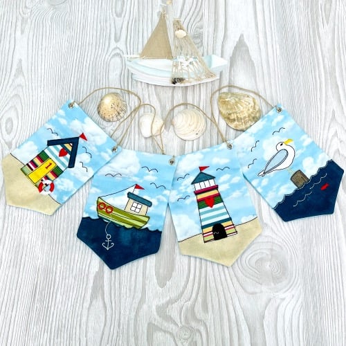 Seaside Hanging Pennant Decorations Beach Hut Boat Lighthouse Seagull