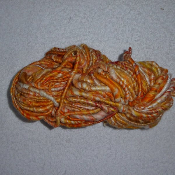 260g Core Spun Art Yarn In Merino on a Cotton Core. Orange and Yellow. Handspun.