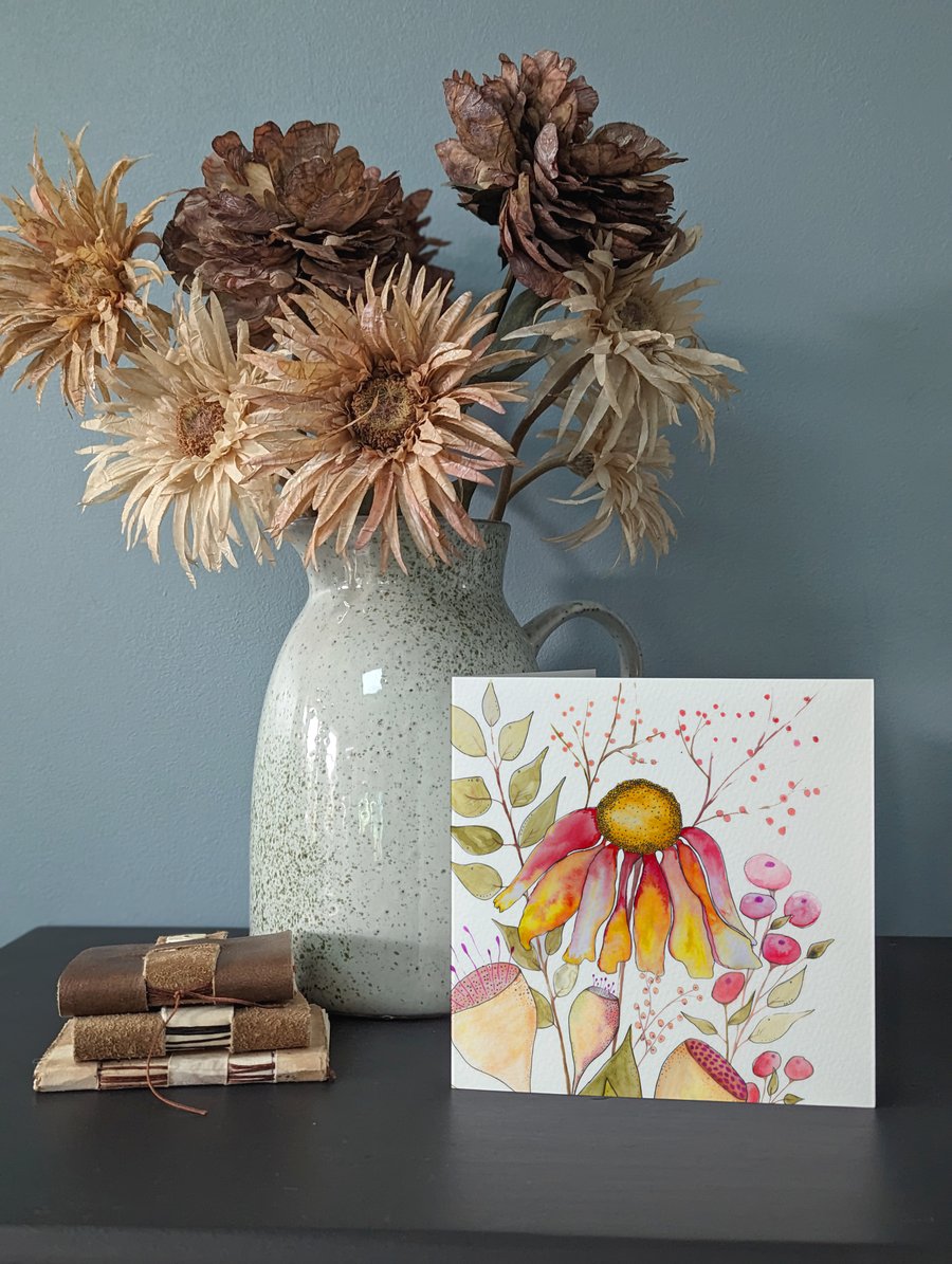 Botanical Greeting Card, Floral Notecard, Blank Inside