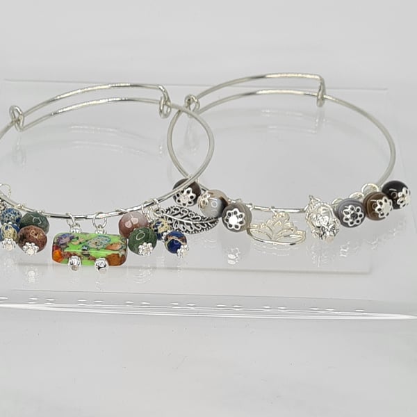 Adjustable Gemstone Bangle Botswana Agate, Sea Sediment Jasper