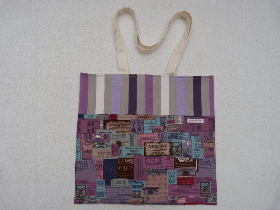 Label Print Purple Tote  Bag Suitable for Knitting Projects or Shopping