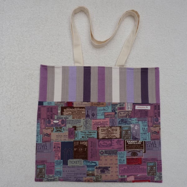 Label Print Purple Tote  Bag Suitable for Knitting Projects or Shopping