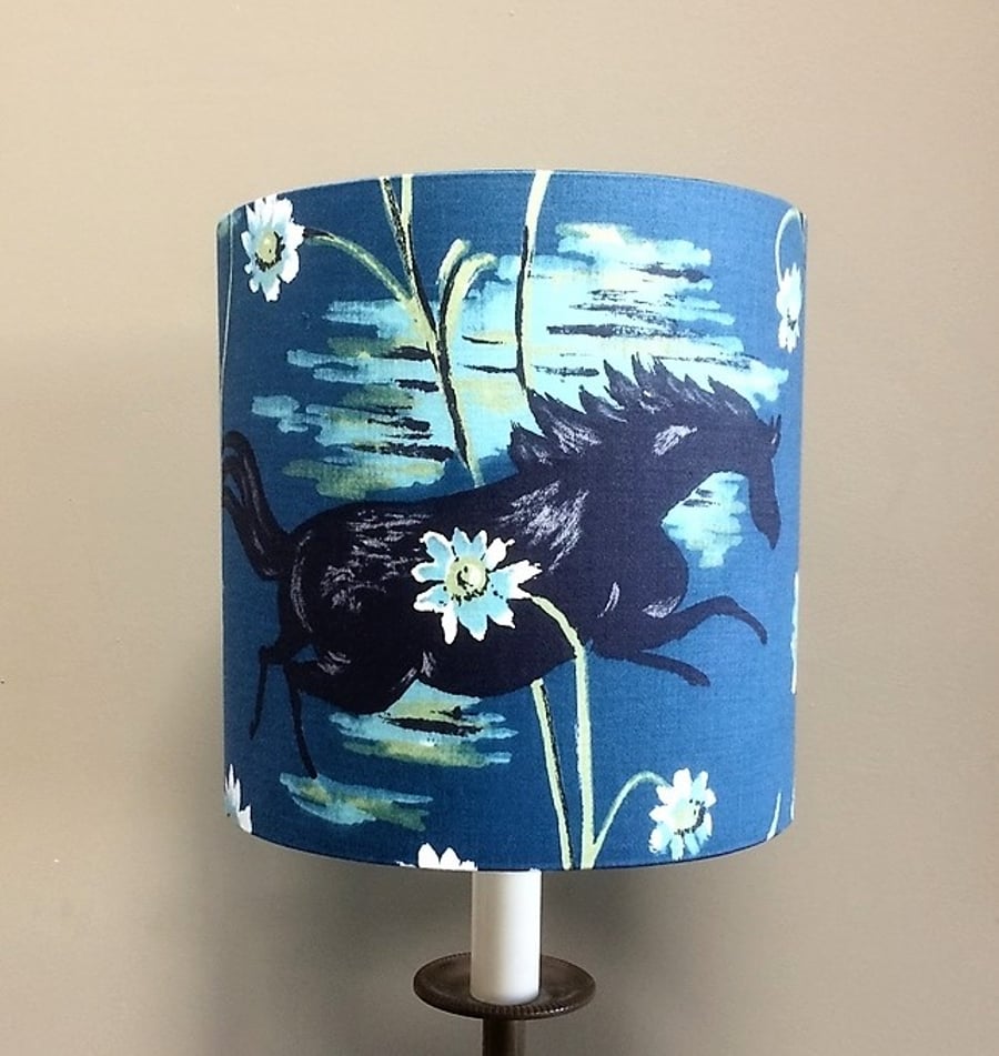 Galloping Black horses and Daisies Vintage style Fabric Lampshade option 