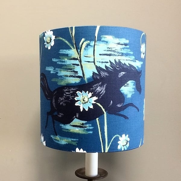 Galloping Black horses and Daisies Vintage style Fabric Lampshade option 