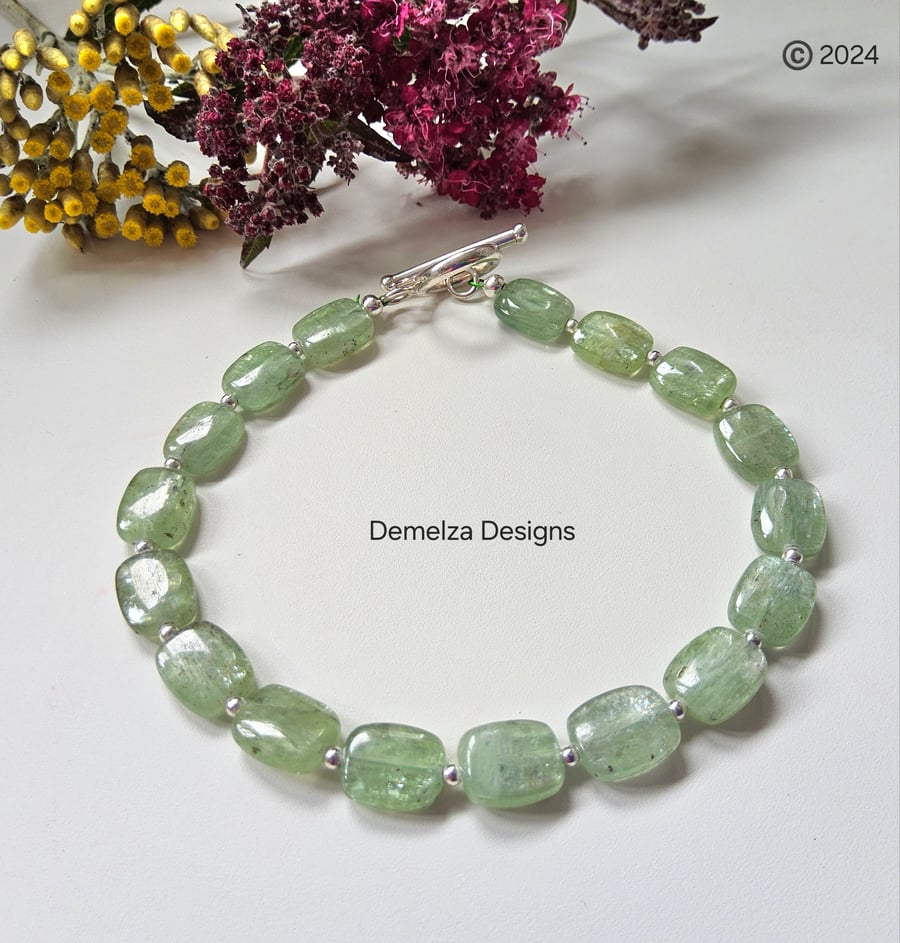 Designer Apple Green Prehnite Sterling Silver Bracelet AA GRADE