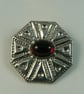 Pewter brooch with red stone - Image 1