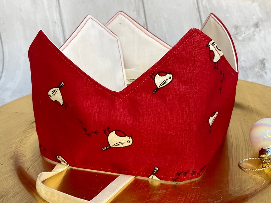 Pick and Mix Reusable Christmas hat. Scandi style red with robins. Slight second