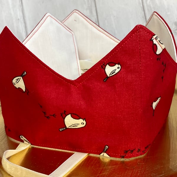 Pick and Mix Reusable Christmas hat. Scandi style red with robins. Slight second