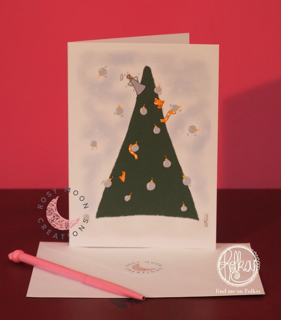 Two Ginger Cats in the Christmas Tree Christmas Card 