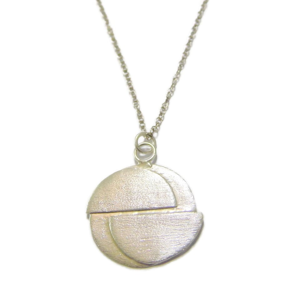 Handmade semi circle fine silver disc pendant