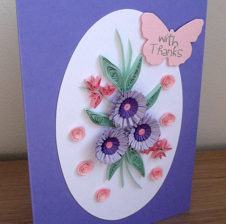 Thank you card, quilling flowers - Folksy