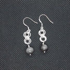 Silver obsidian drop earring