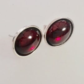 Sterling silver and Garnet Stud Earrings, January birthstone.