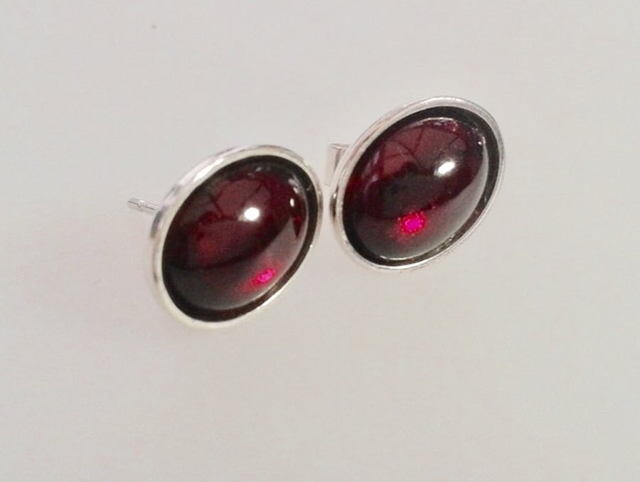 Sterling silver and Garnet Stud Earrings, January birthstone.